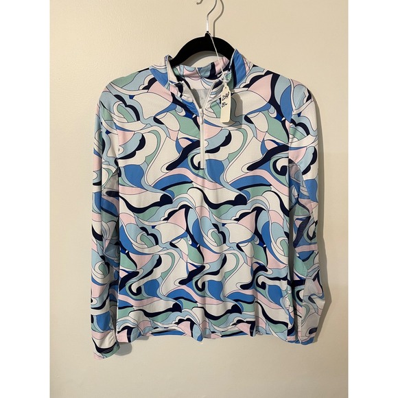 Gotta by Gottex Tops - Gotta by Gottex Womens Abstract Swirl Quarter Zip Sun Shirt Blue Pink Green M